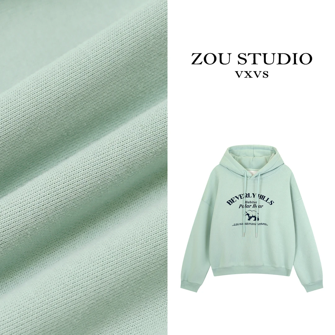 ZOU STUDIO {VXVS} 北极熊 新款时尚字母熊连帽卫衣(加绒)4220