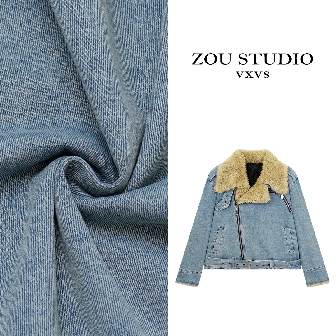 ZOU STUDIO {VXVS} 入冬牛仔 新款时尚牛仔翻领毛毛外套4400
