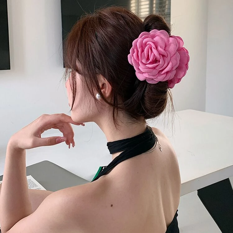 法式玫瑰花朵抓夹浪漫氛围感后脑勺鲨鱼夹大号发抓设计感小众发饰