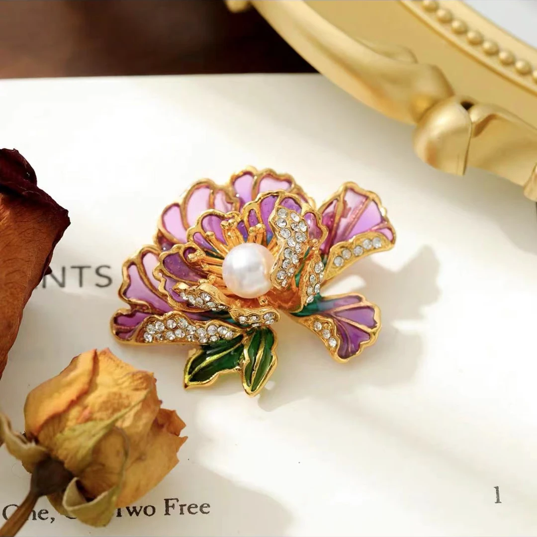 合金胸针 国风气质珠珠牡丹花胸针Z036
