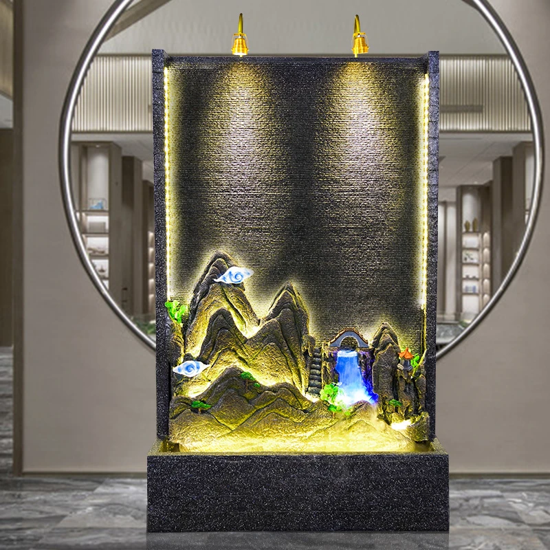 水幕墙水景假山喷泉瀑布流水帘庭院景观客厅鱼池屏风造景鱼缸摆件