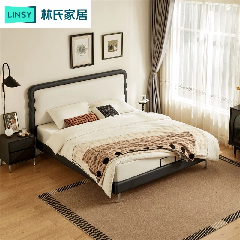 林氏家居卧室奶油法式复古风床涟漪简约双人床布艺床BC123-A ZH