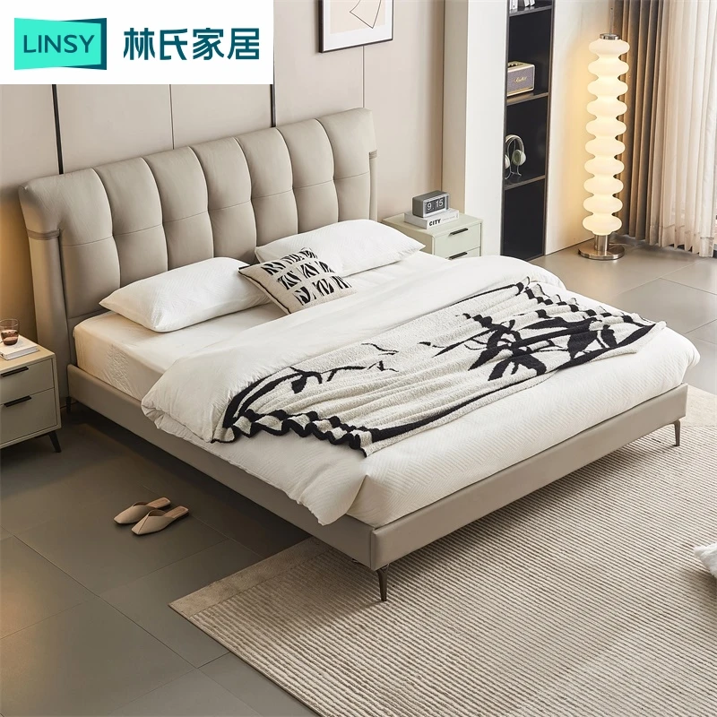 【凑单】林氏家居星夜公爵床轻奢简约婚床皮艺头层牛皮床TPC611 ZH