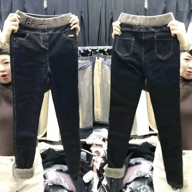 女童加绒加厚裤子冬装外穿中大童加绵保暖牛仔裤超厚儿童弹力绵裤