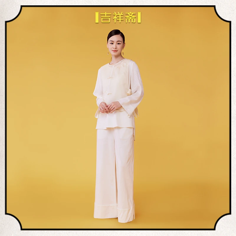 |吉祥斋|丝竹坊马夹 重磅桑蚕丝玉竹刺绣绑带中式复古马夹