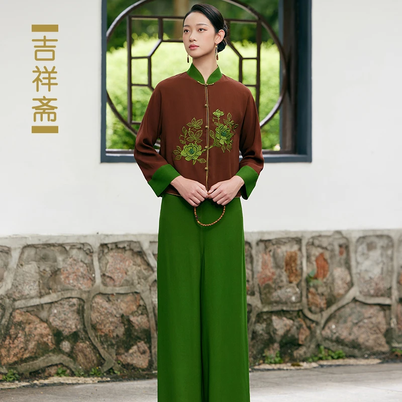 吉祥斋女装翠锦长裤立领气质秋冬中国风