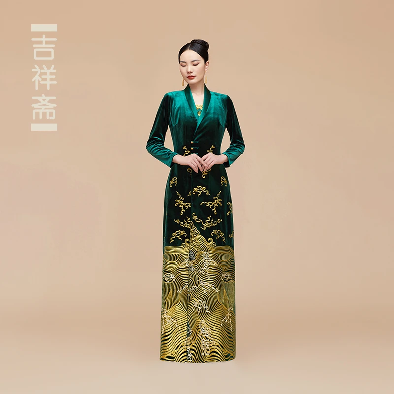 吉祥斋女士女装祥阙楼收身秋冬金丝民族风春季中长款大衣