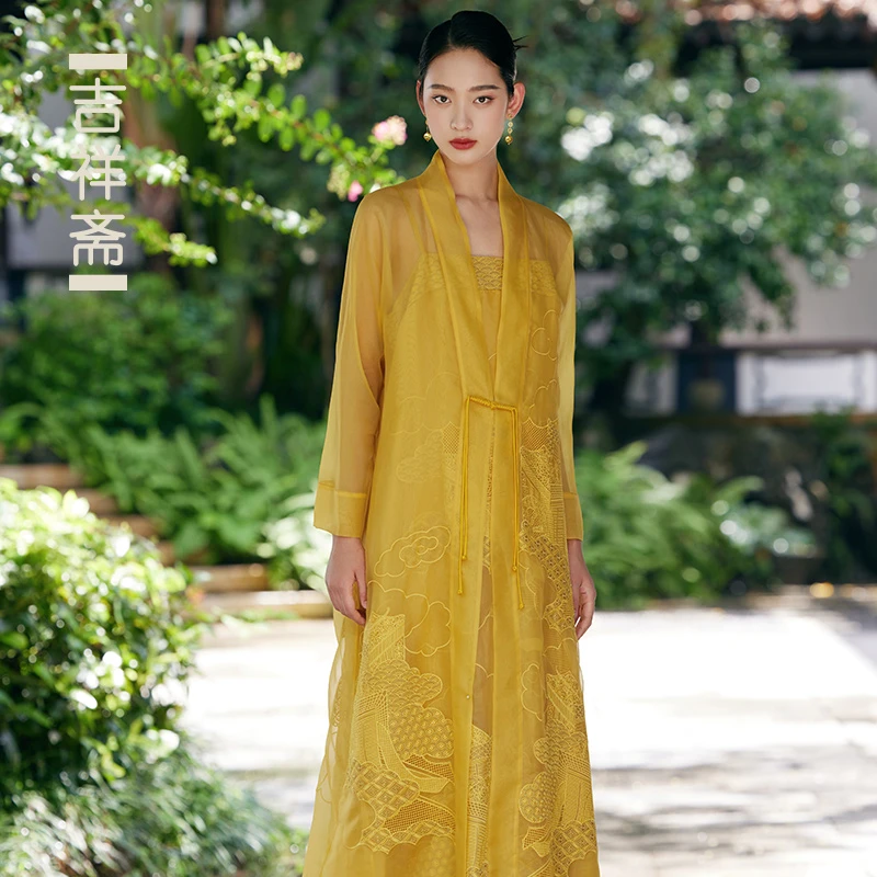 吉祥斋女装凤凰楼台纱衣吊带裙中国风中式薄款