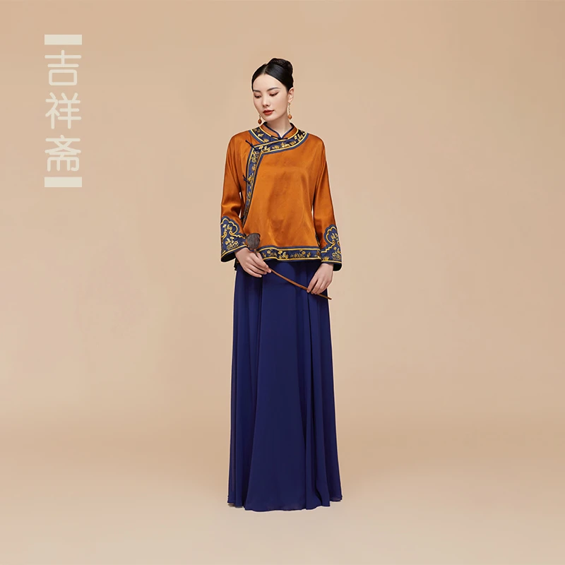 吉祥斋国风女装罗扇坊中式套装立领单件女士桑蚕丝复古民族风上衣