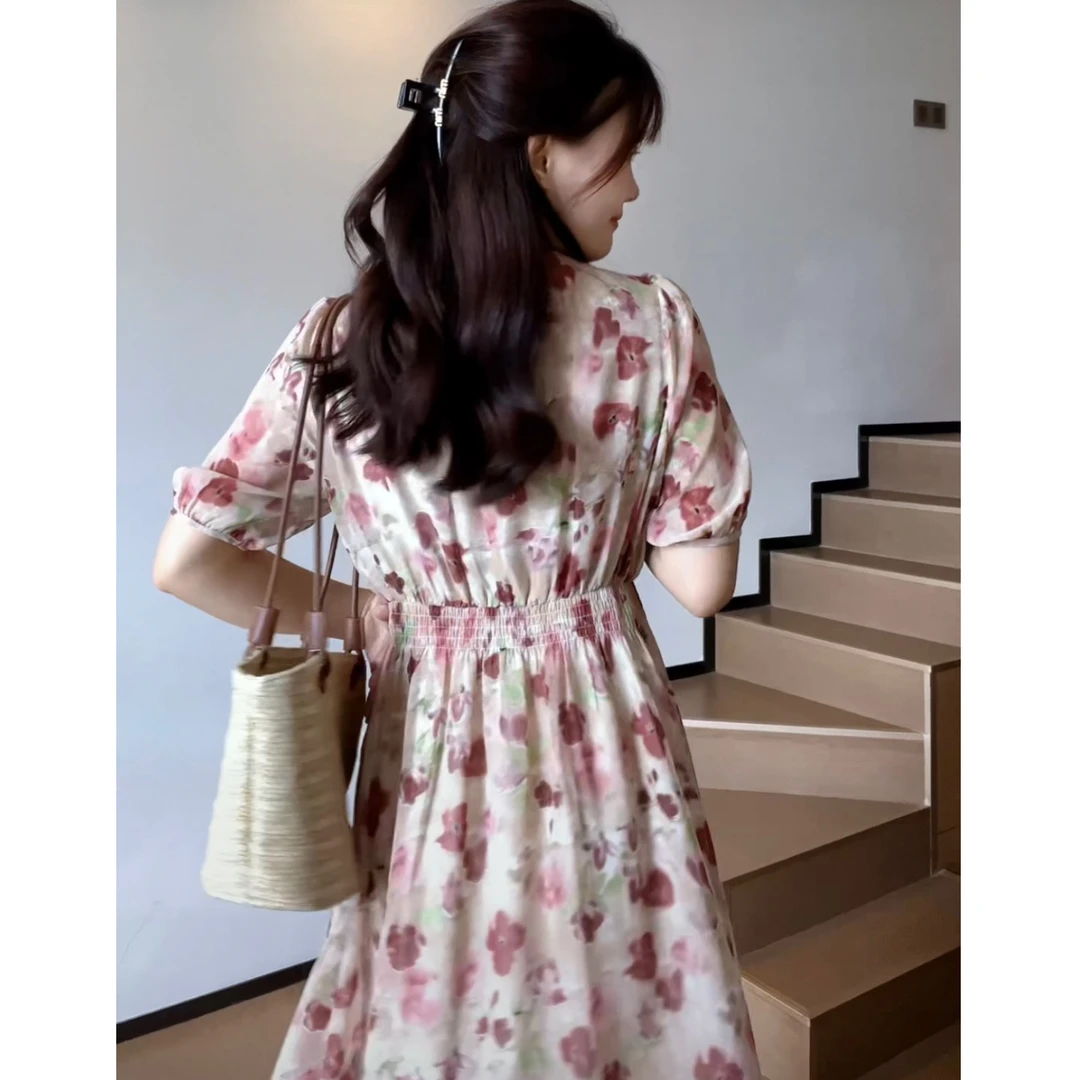 【清仓-夏季新款】显瘦气质法式茶歇碎花雪纺连衣裙收腰约会裙子