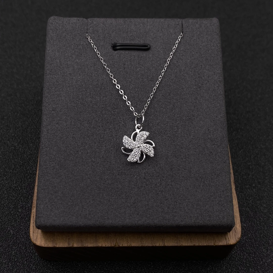 坠链均925银锆石 可旋转风车纯银项链女简约气质轻奢小众锁骨链