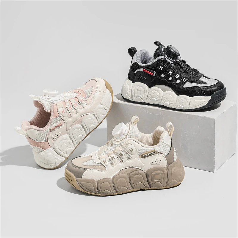 女童运动鞋软底2024春季新款儿童老爹鞋透气男童旋钮扣跑步鞋网面