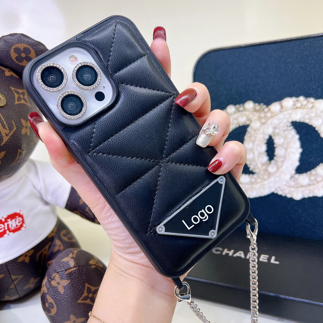 P家大三角挂绳皮质单壳苹果15promax保护斜挎14手机12女神13保护