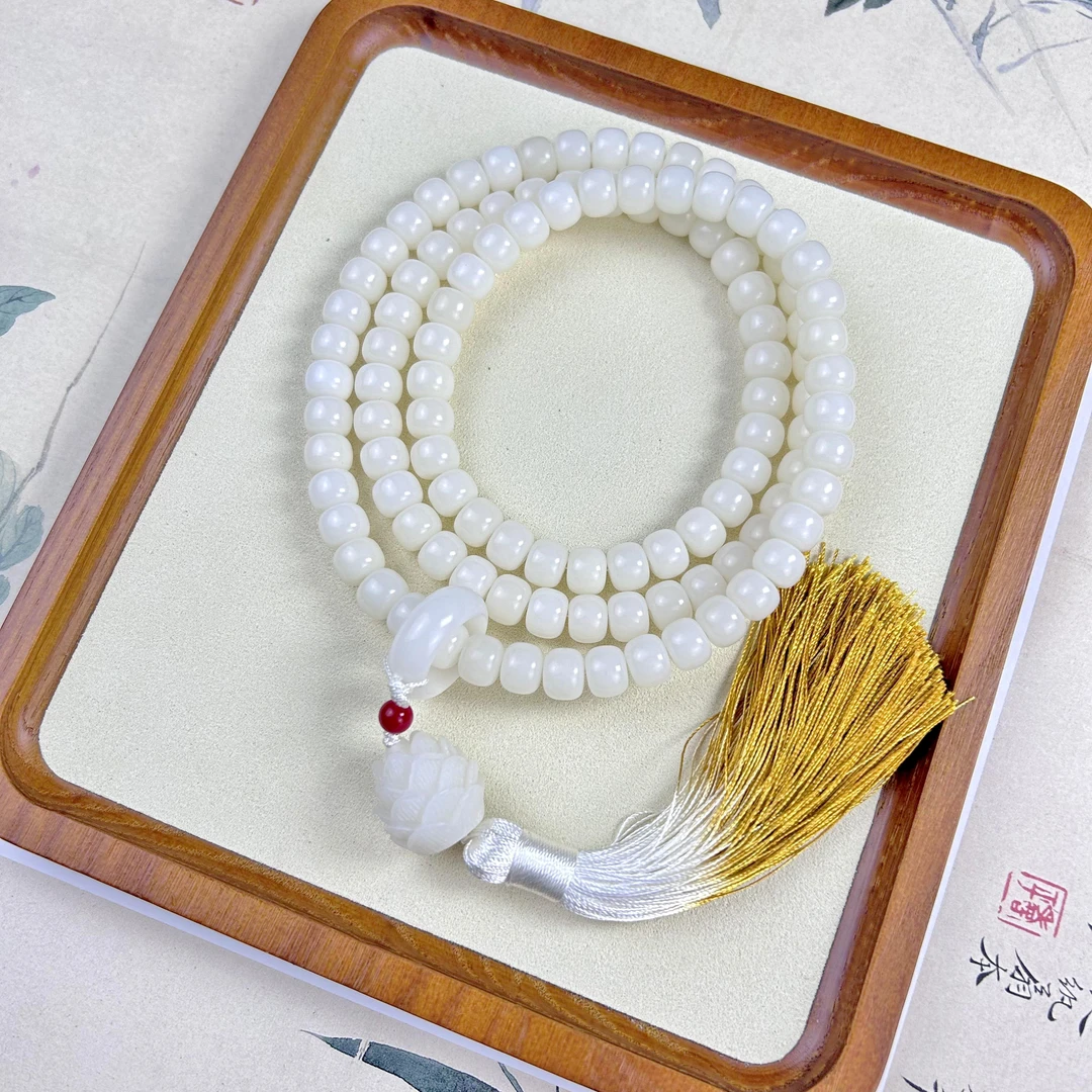 清水芙蓉 玉化菩提菩提根白玉菩提108颗8*10mm TY-50