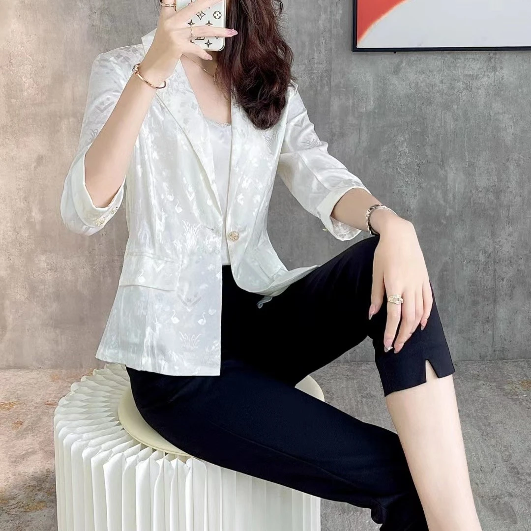 新款女装真丝修身时尚春夏薄款气百搭显瘦西装