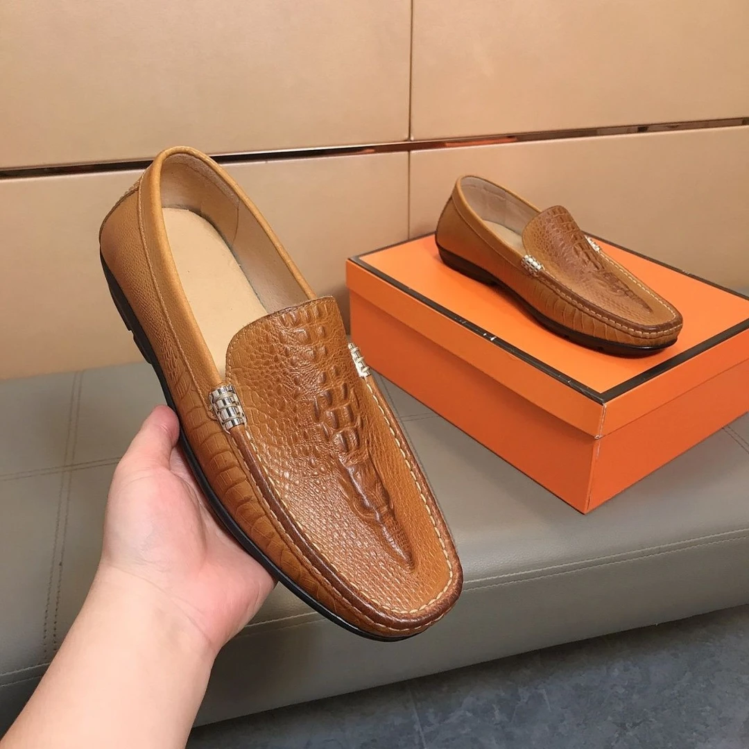 欧美高端春秋款豆豆鞋真皮男鞋软底一脚蹬懒人鳄鱼纹商务休闲皮鞋