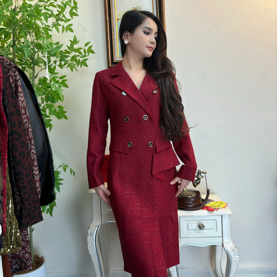 维吾尔族定制2024年秋季安哥拉红色连衣裙