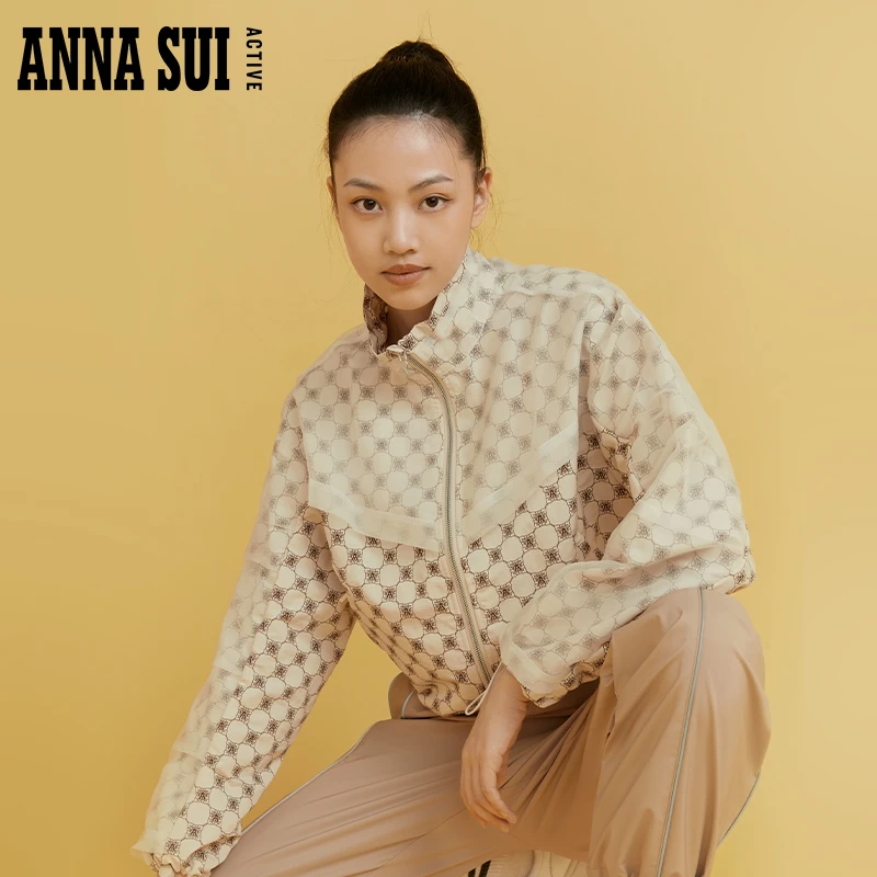 ANNA SUI安娜苏秋季新品长袖拉链外套女印花夹克短款女