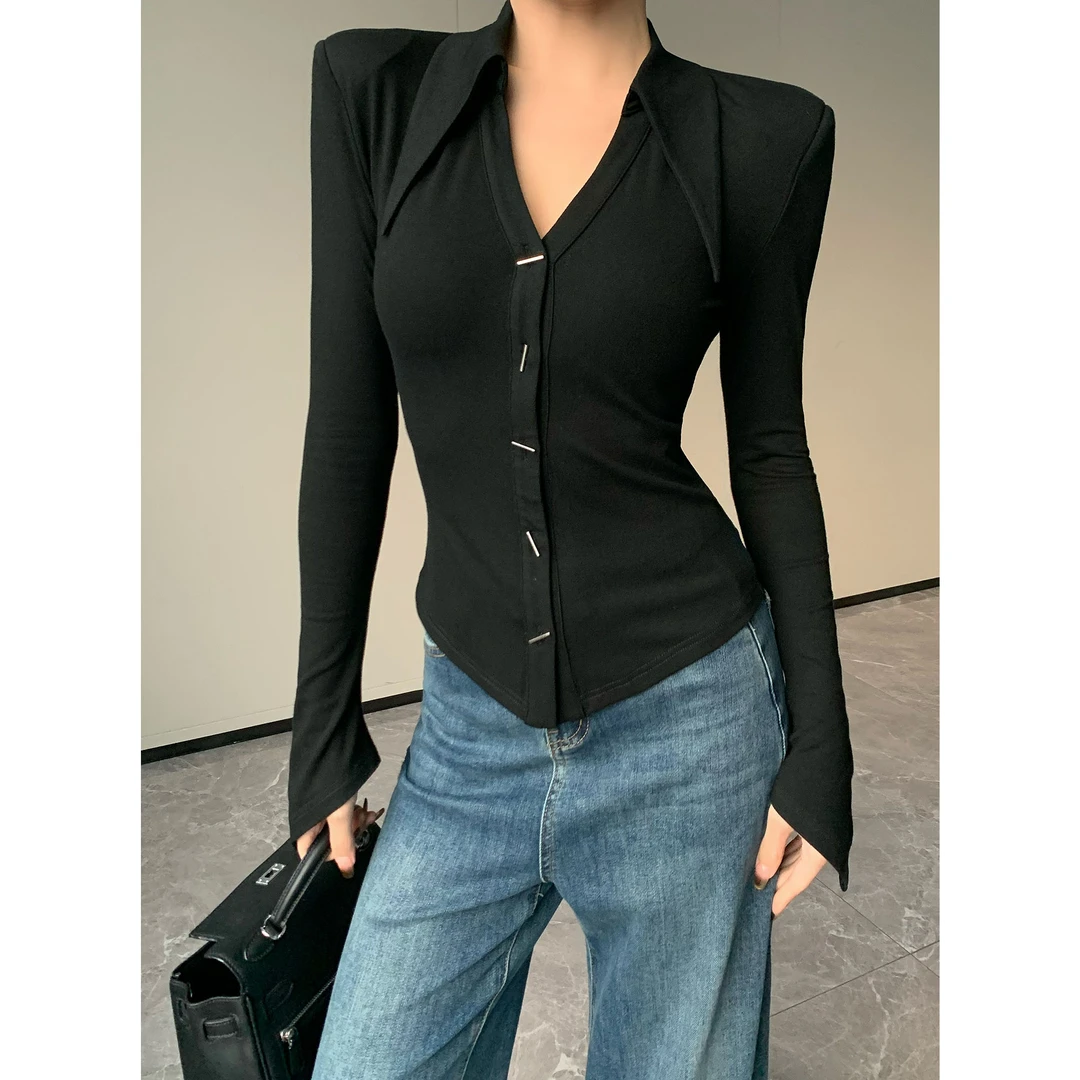 JIJINQI显瘦气质长袖针织衫女秋季小众设计感修身上衣JC08SZXL198