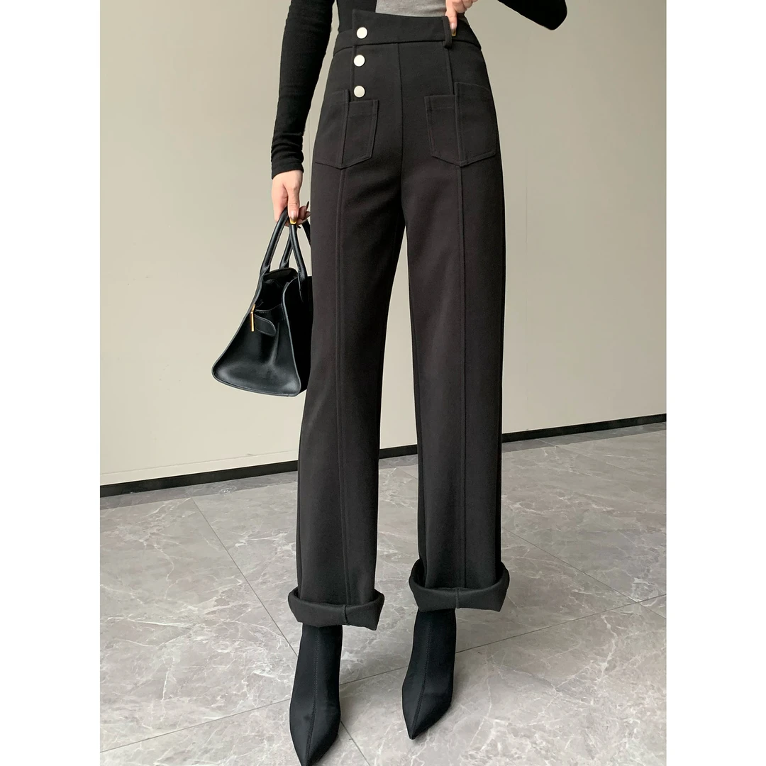 JIJINQI显瘦高腰直筒时髦休闲裤新款时尚垂感阔腿裤女JC07KZXL146