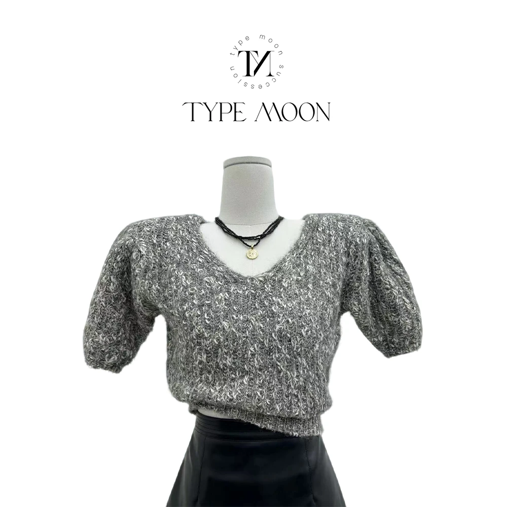 短款粗针百搭修身泡泡袖设计师时尚毛衣M3067