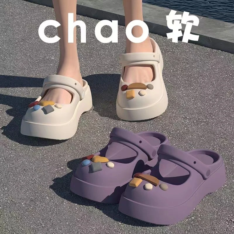 夏季包头拖鞋女款2024年新款网红学生情侣外穿洞洞鞋厚底防滑百搭