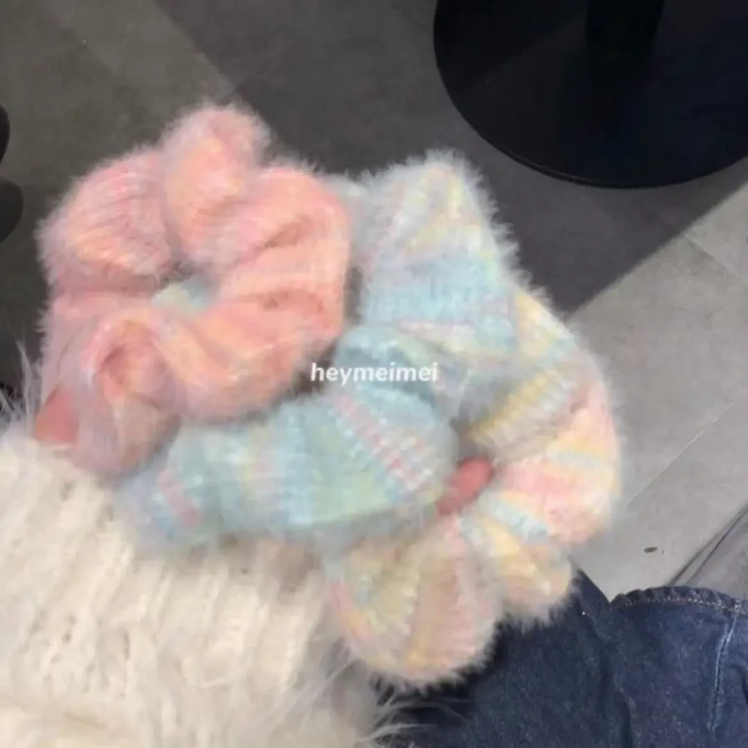 温柔软糯海马毛大肠圈新款针织发圈渐变冰淇淋头绳少女毛绒发圈