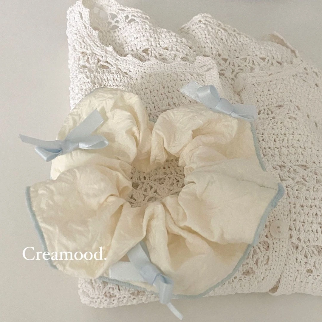 Creamood"2022FW 原创淡淡奶黄奶蓝蝴蝶结发圈大号 可爱萝莉塔ins
