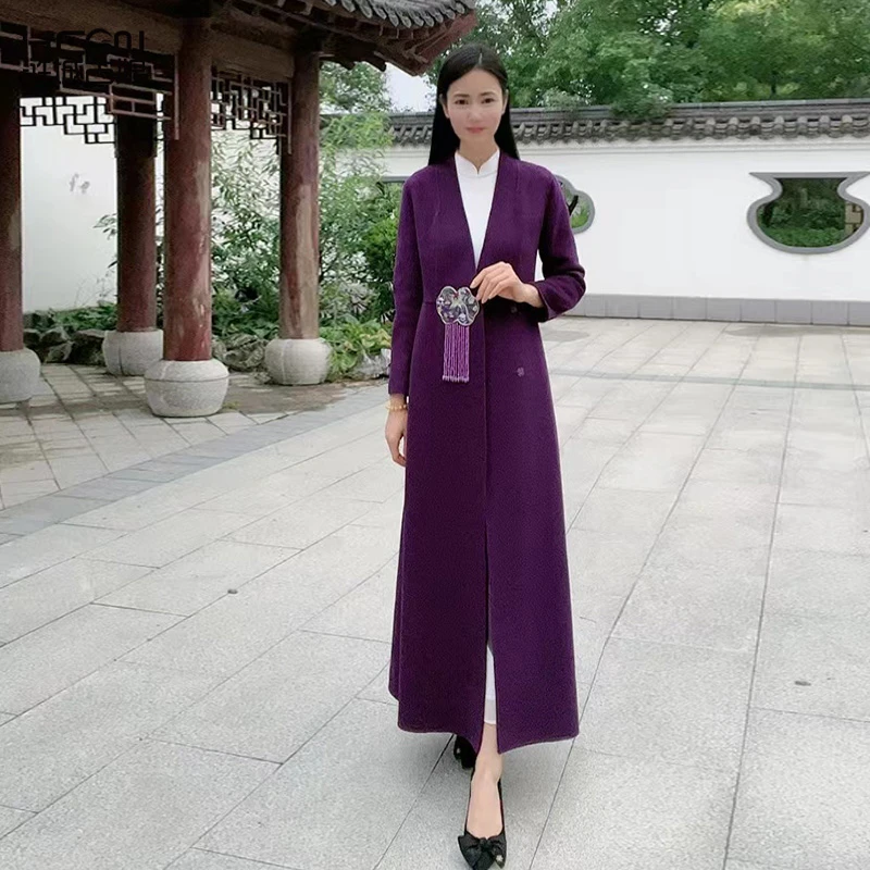 浒城古娘中式国风气质优雅高贵女大气牡丹亭双面呢大衣-21D11110