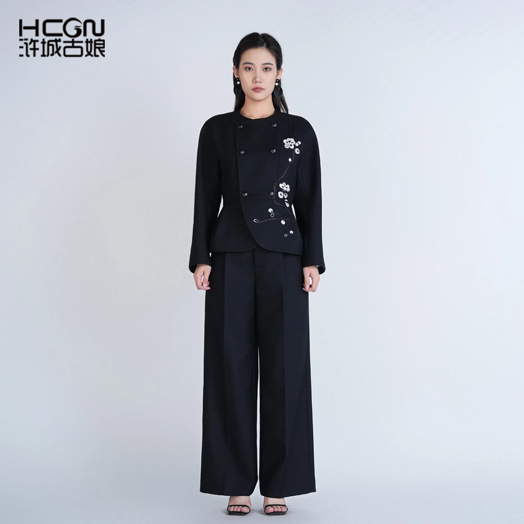 国风梅花刺绣绵羊毛舒适百搭气质显瘦白梅套装CCL181167+CCL19803