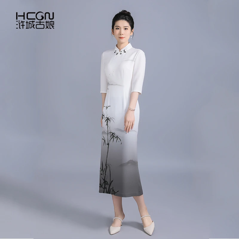 浒城古娘国风新中式高考送考专用高档君子竹旗袍连衣裙BMT17758