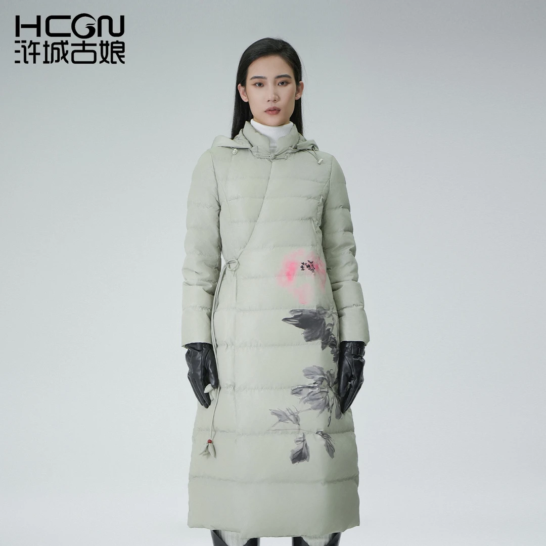 浒城古娘之国风刺绣气质冬季保暖中长款中式含香羽绒服-11D22270