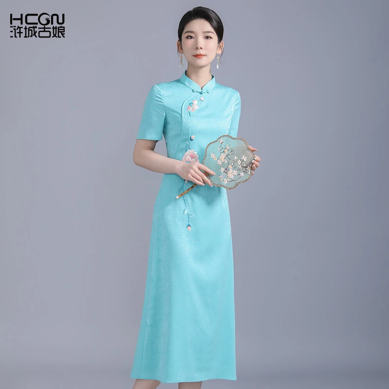 高端新中式国风女装醋酸裙子玉堂旗袍女款连衣裙大号BMT17750