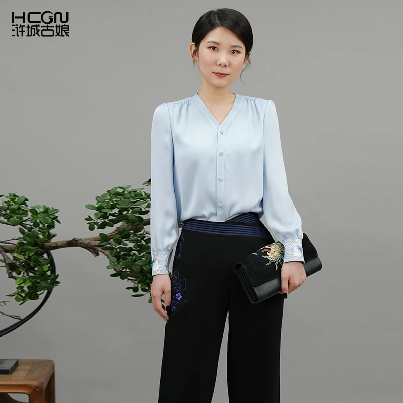 浒城古娘中式国风气质简约风时尚百搭休闲舒适天香衬衫-18A23673