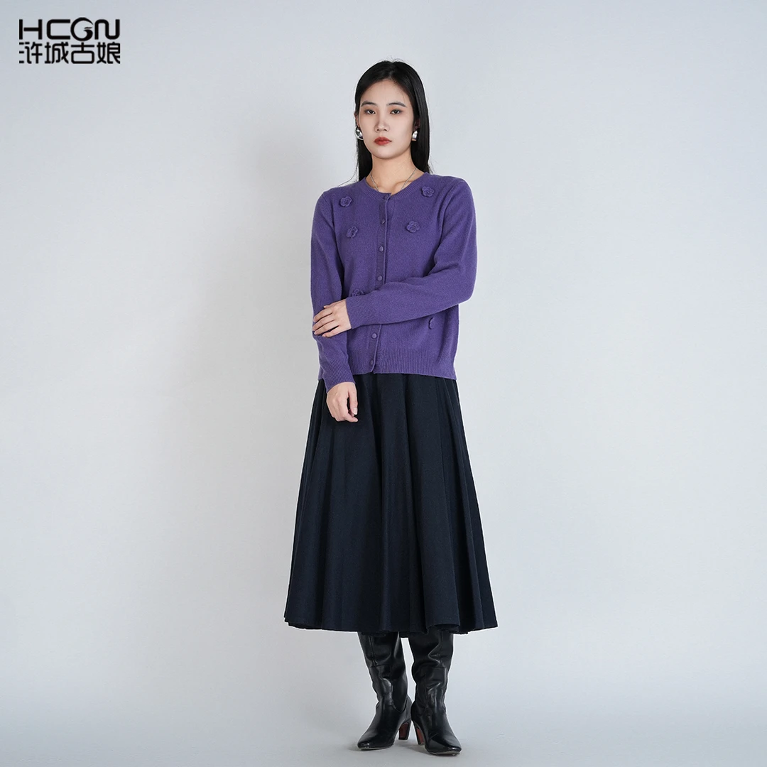 中国风秋冬绵羊毛保暖内搭高领女百搭立体花舒适针织上衣WG112927