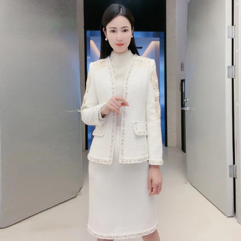 浒城古娘中式国风刺绣静娴小香风外套半裙套装-22D18612+22D19390