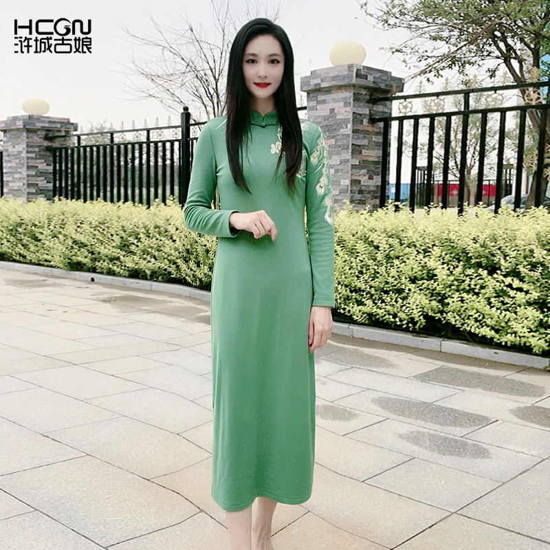 浒城古娘中式凤凰刺绣修身立领显瘦减龄金凤玉露连衣裙22C17235