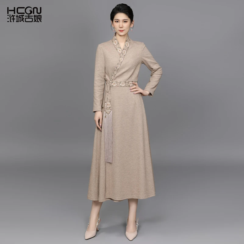 【绵羊毛】中国风精致刺绣系带斜襟复古设计感女锦瑟连衣裙ACL11509