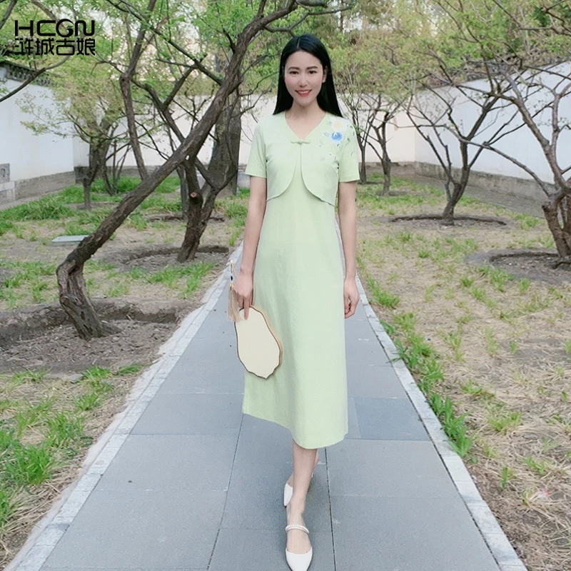 2023夏季新款中式刺绣花女显瘦气质时尚复古语岚连衣裙-BMT17671