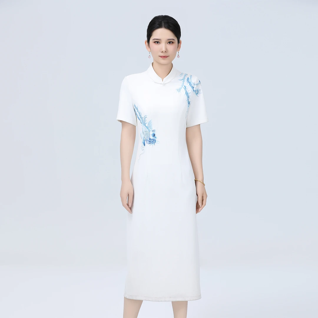 浒城古娘夏季中式国风重工刺绣花清新雅致气质鸣岚连衣裙BMT17622