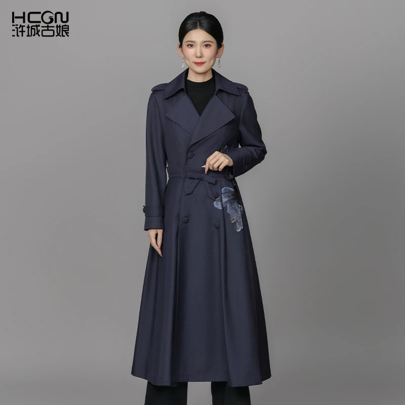 【绵羊毛】中国风春秋精致刺绣宽松气质女士显瘦舞其华风衣ACL11523