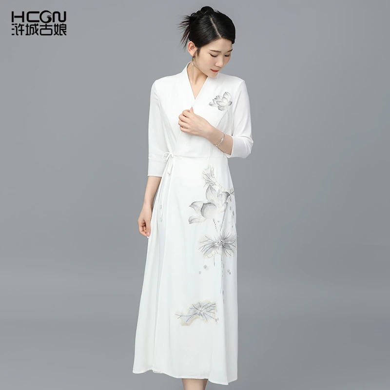 浒城古娘新中式国风夏白色裙子仙气飘飘玉池系带连衣裙女BMT11299