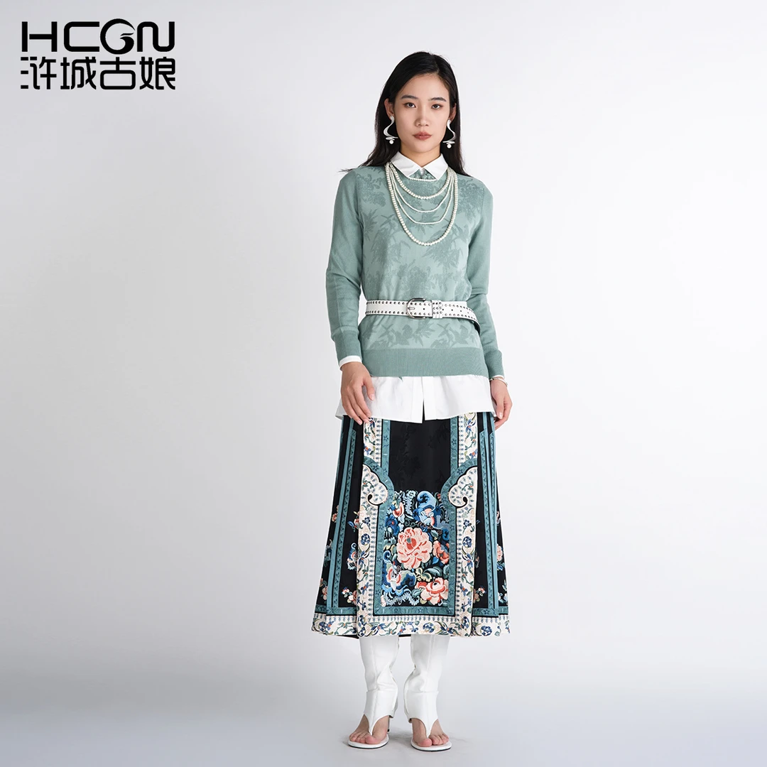 中式绵羊毛长袖立领舒适百搭气质女士疏影留香提花毛衫CCL16107