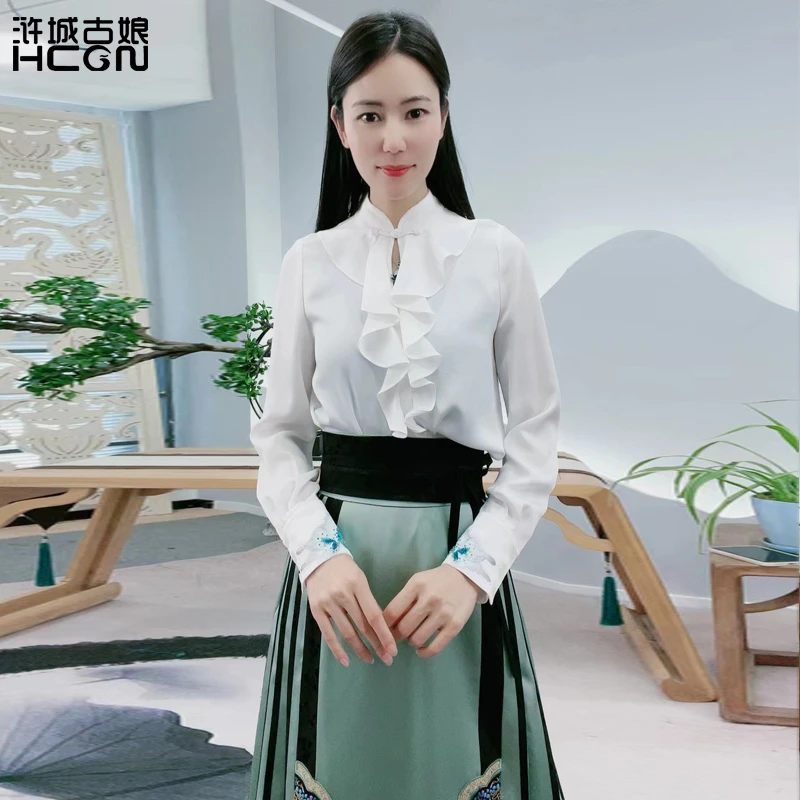 浒城古娘中式国风日常休闲百搭时尚气质女福蝶长袖衬衫-22C18379