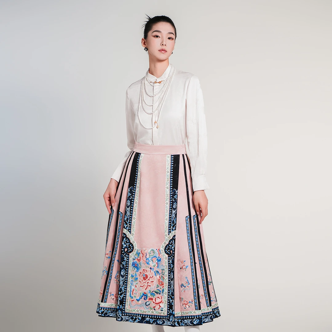 浒城古娘国风绵羊毛提花女立领气质百搭舒适幽兰芳衬衫DCL181150