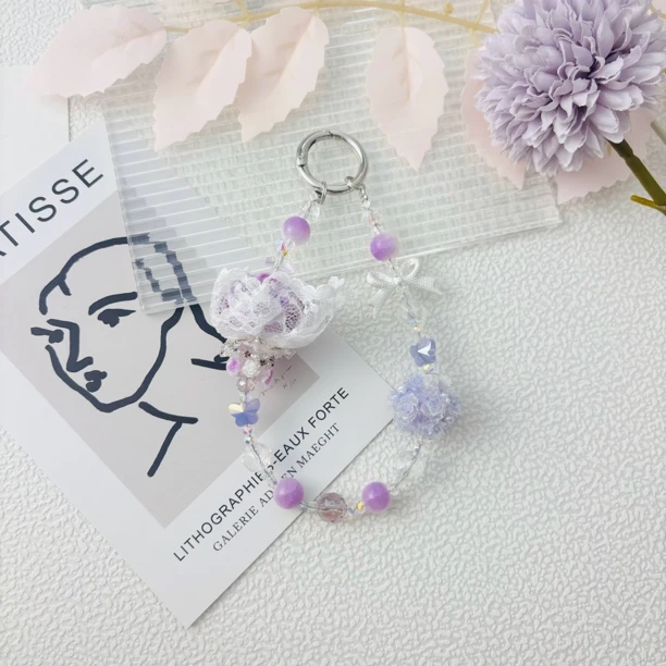 275—紫色捧花diy手机链包挂手串