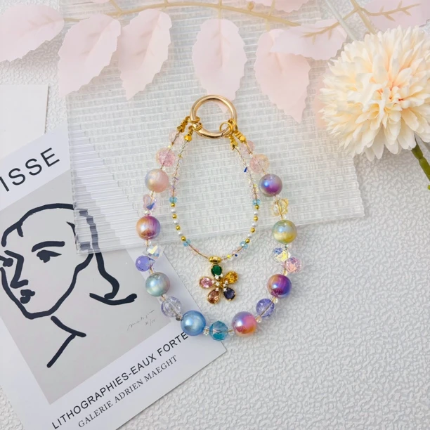 295—七彩敦煌小花diy手机链包挂