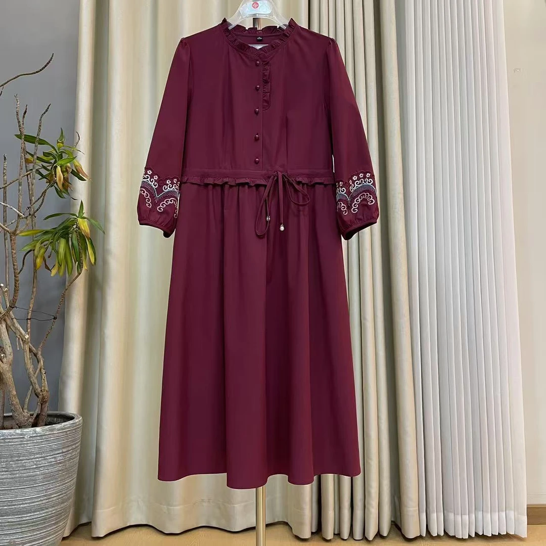 821A#红【木兮兮专属】2024年秋冬季气质显瘦刺绣印花民族风连衣裙