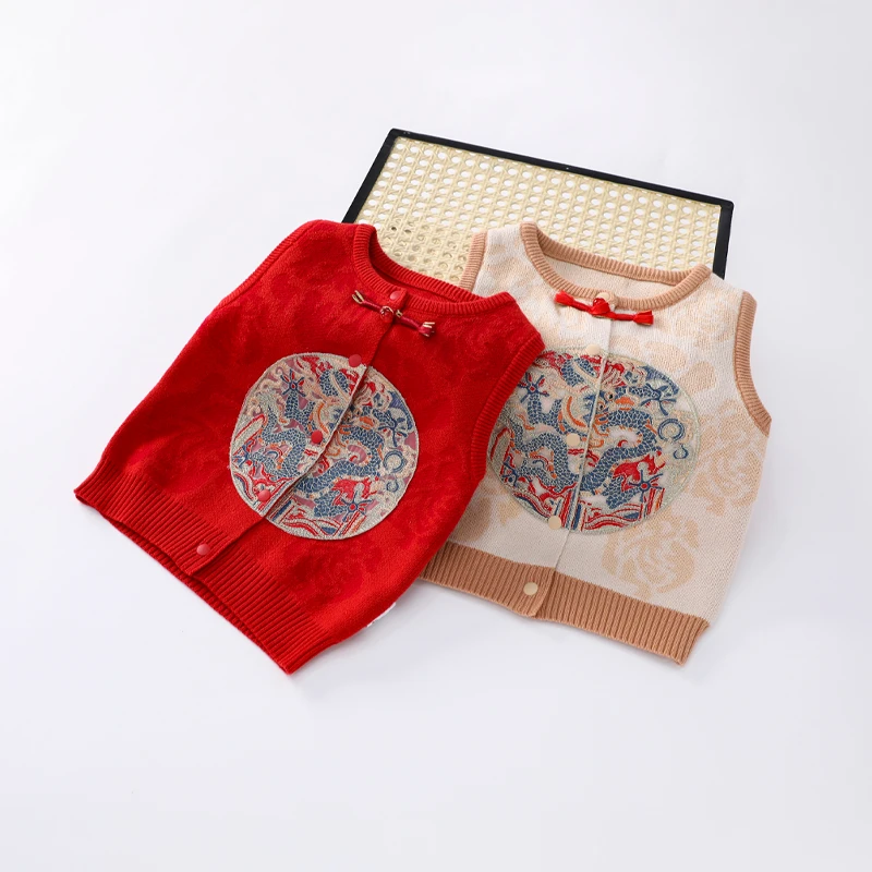 秋季新款婴儿宝宝中国风马甲百天周岁抓周服打底外穿便捷针织马甲