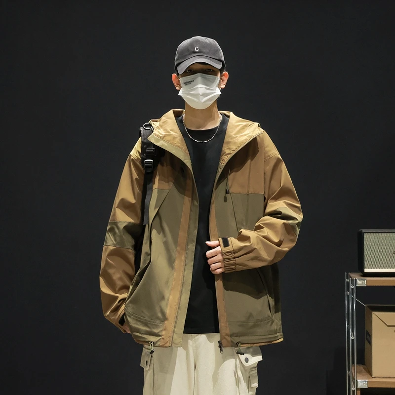 美式潮牌冲锋衣男2024秋季新款宽松防风外套防泼水连帽工装夹克女